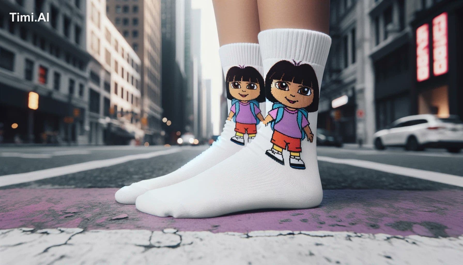 Photo of white socks with a [Subject] pattren/ design, [view