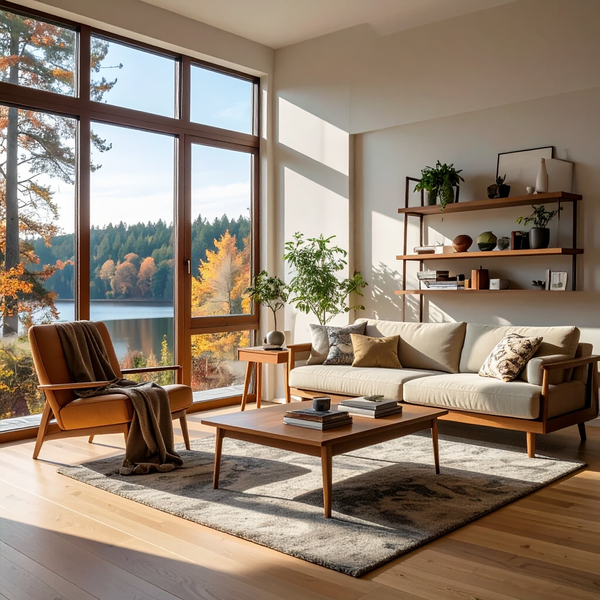 “Modern Scandinavian living room with floor-to-ceiling windo