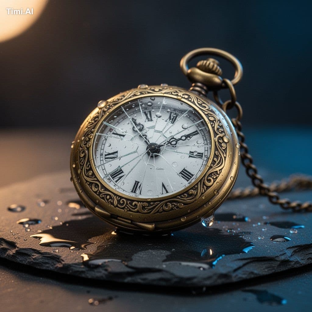 Macro product shot of a vintage brass pocket watch resting o