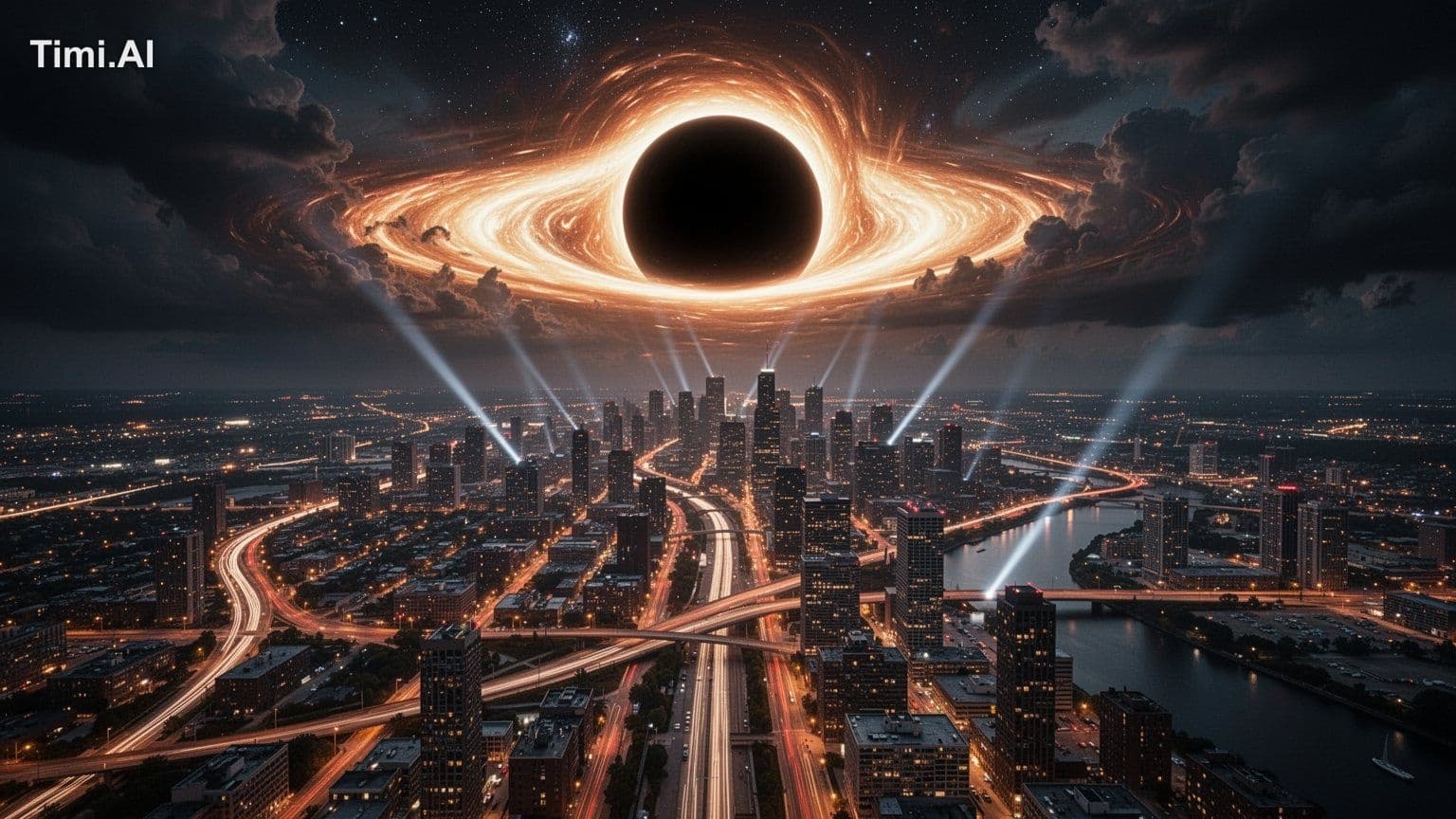 Hyper-realistic dramatic cinematic aerial shot of a massive