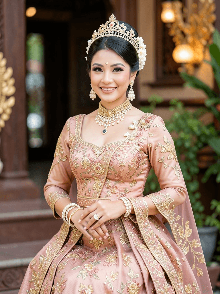 a beautiful Minangkabau woman in traditional bridal costume