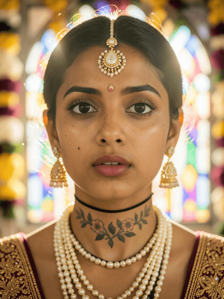 A striking portrait of a young woman in her 20s captured in