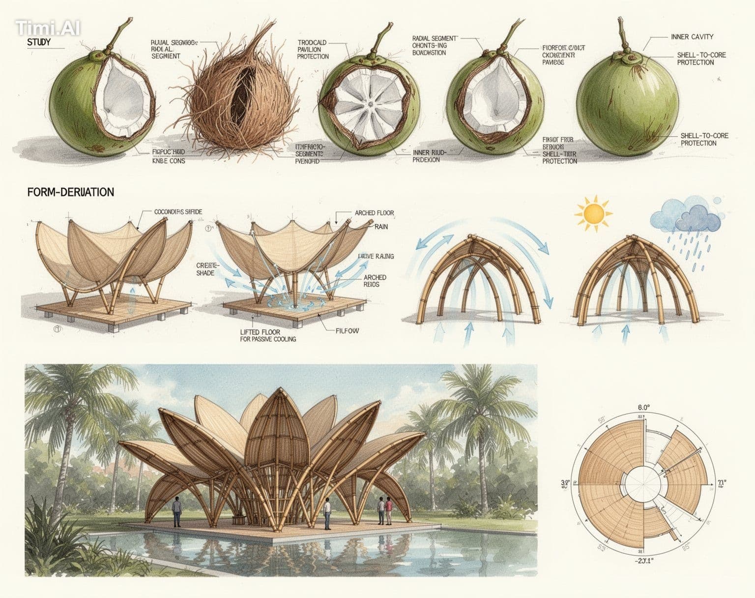 Architectural concept design board, biomimetic pavilion insp