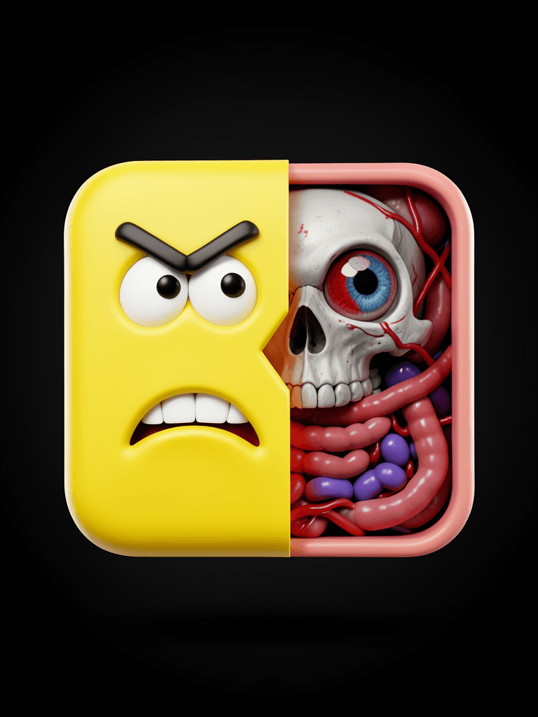 A 3D rendered square-shaped cartoon emoji character with bri