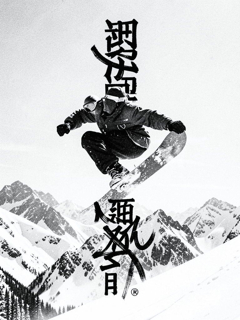 black and white action collage of snowboarder mid-air trick,