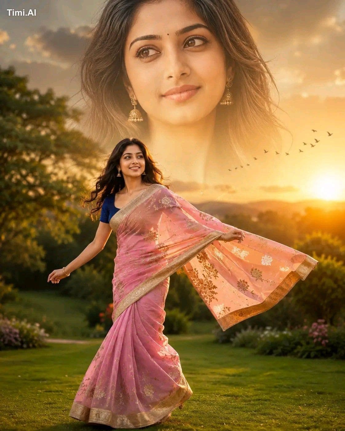 Create a double-exposure effect portrait of a woman(face mat