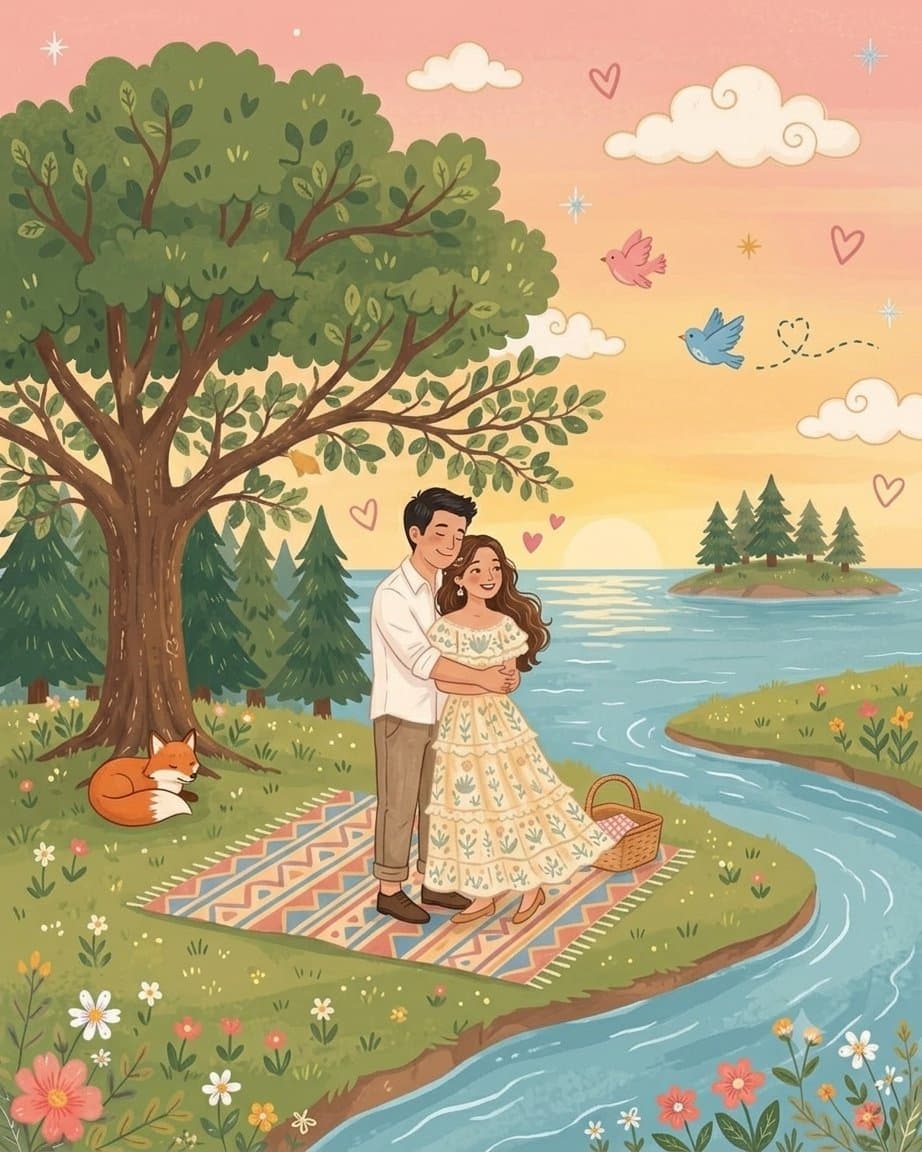 Transform this photo into a whimsical folk flat illustration