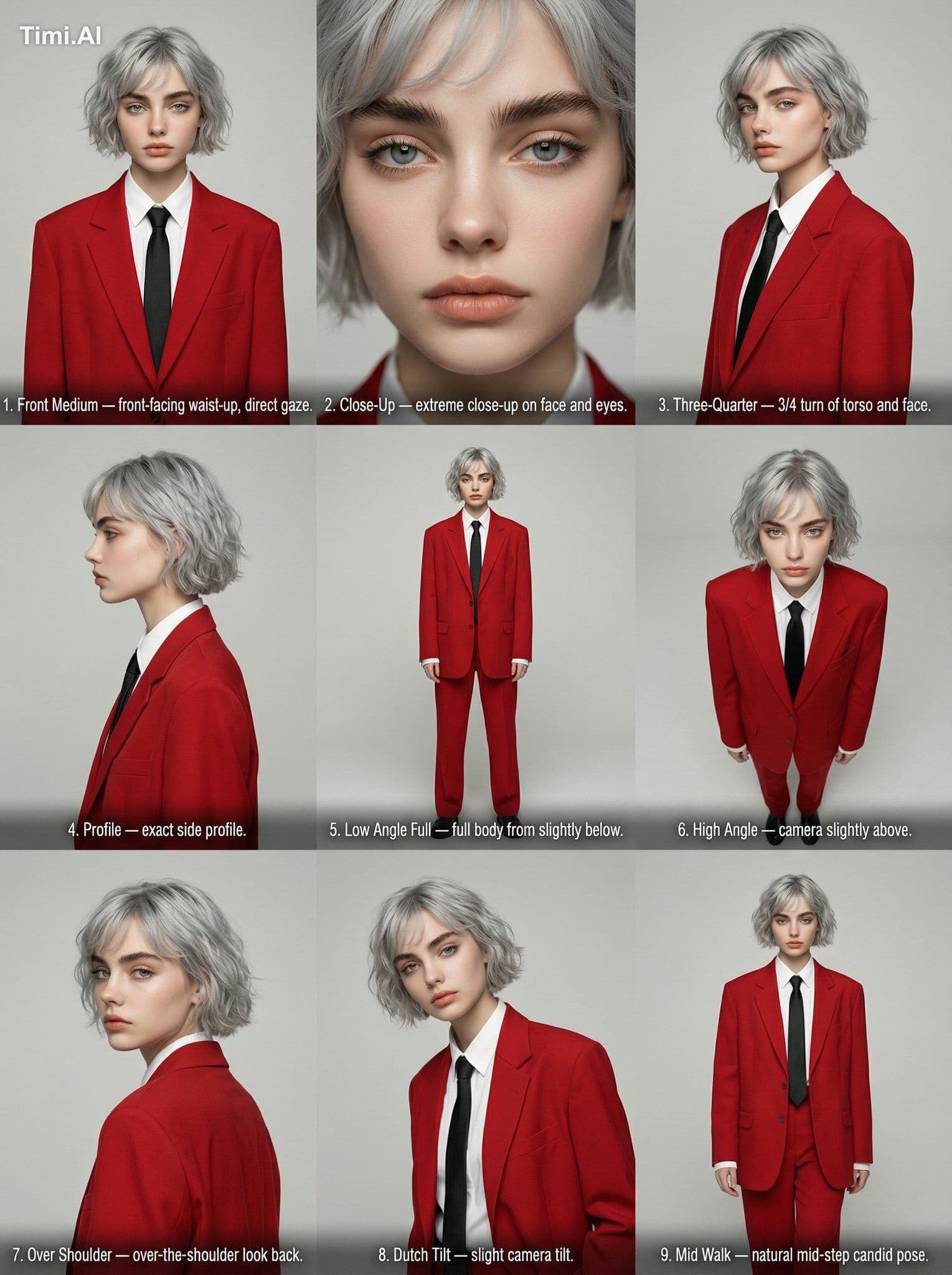 High-resolution Editorial Angle Reference Sheet. Perfect 3x3
