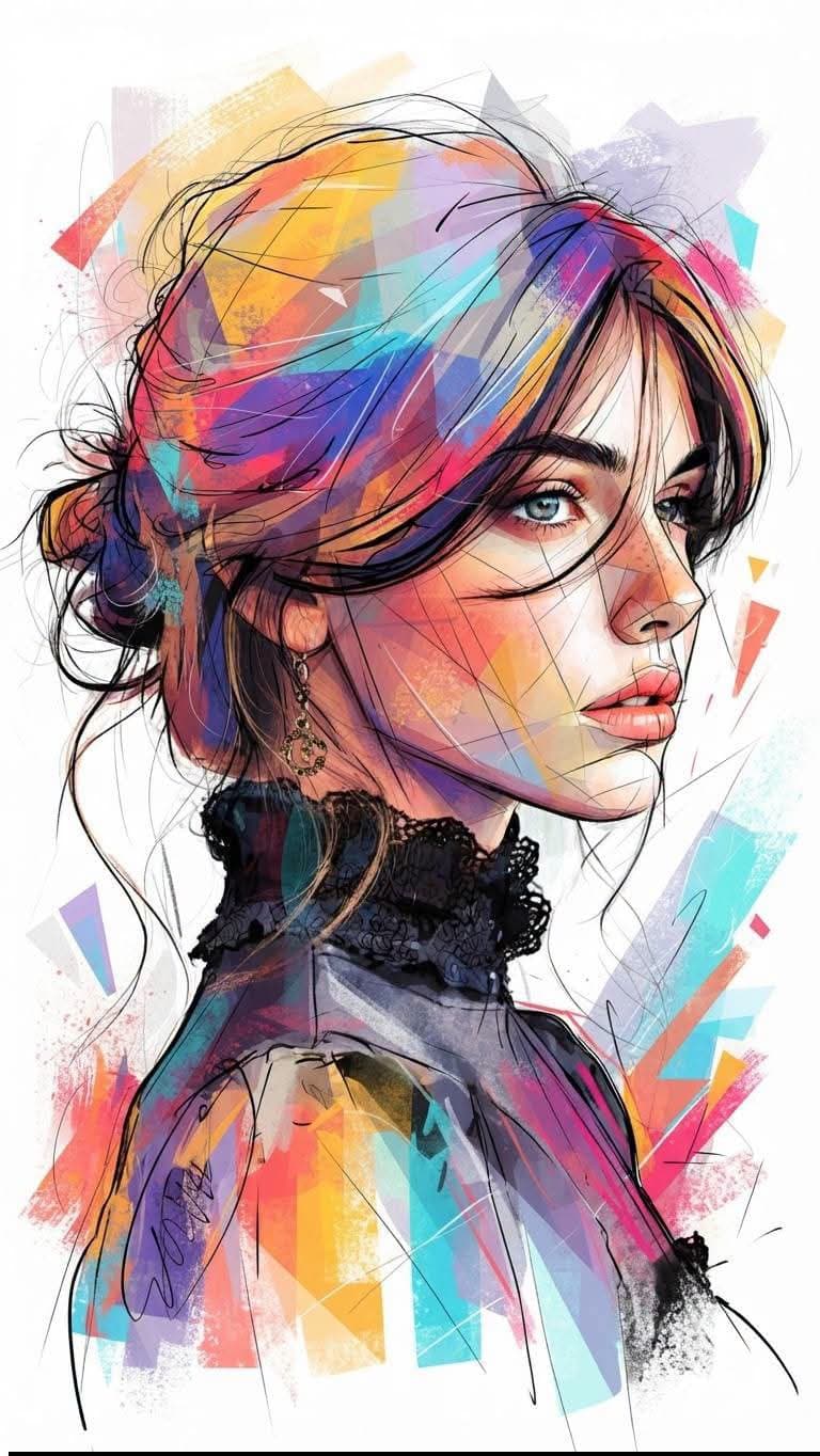 Ultra-expressive contemporary mixed-media portrait illustrat