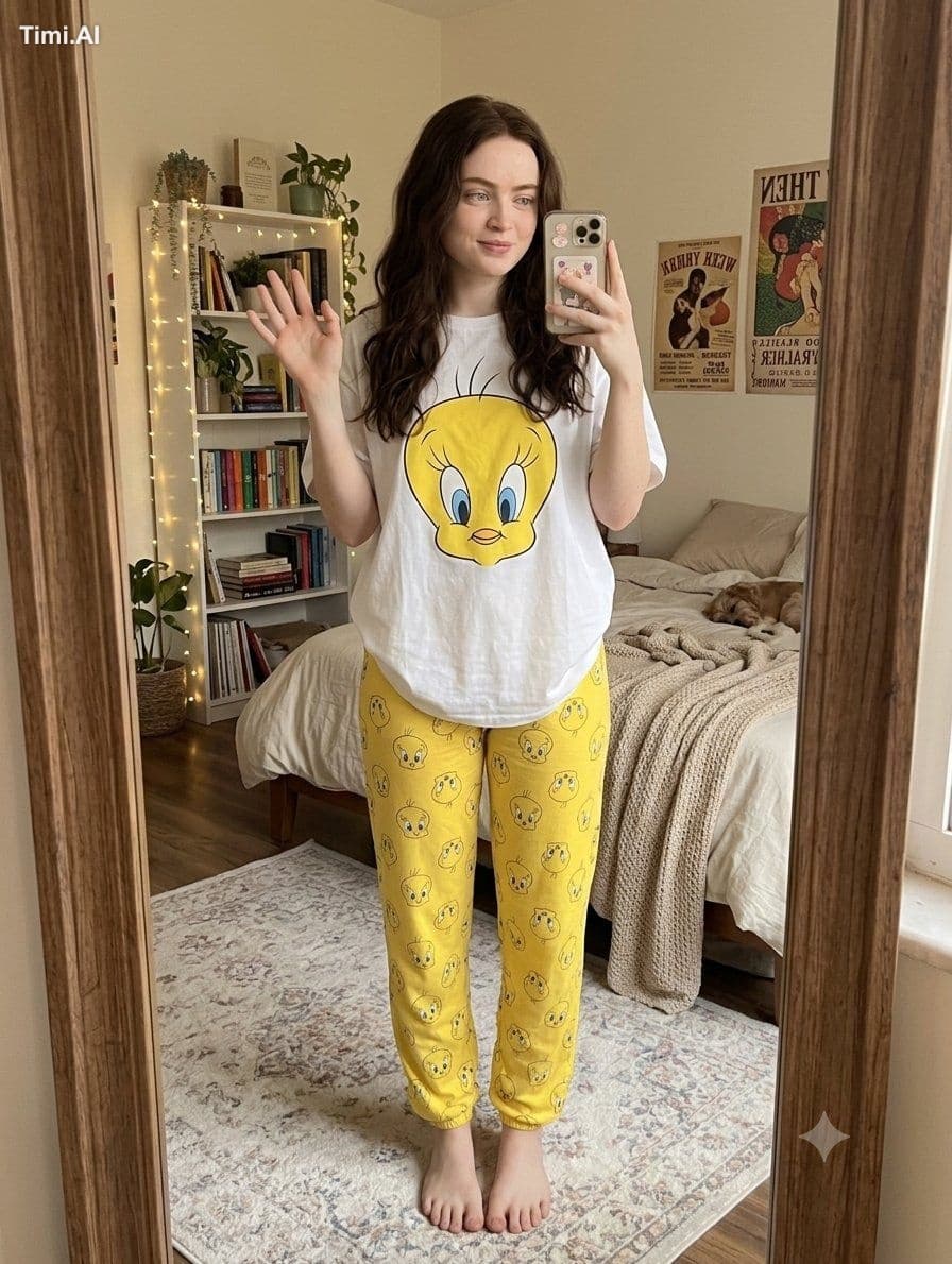 Young woman with long dark hair, taking a mirror selfie in a