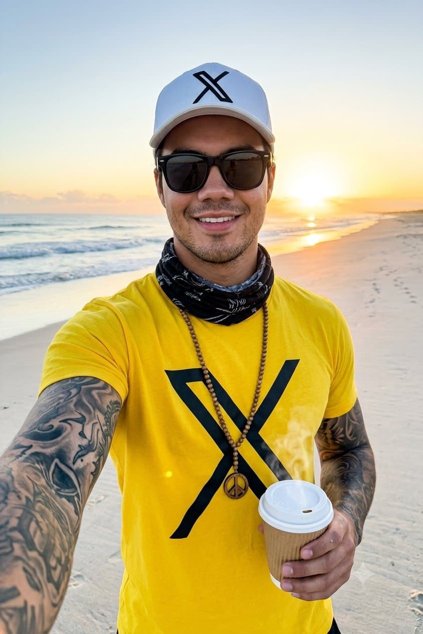 A high quality professional shot selfie of a rugged, smiling