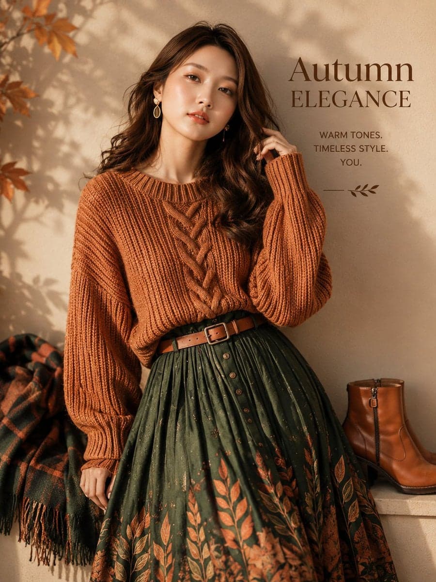 Ultra-realistic autumn fashion editorial poster featuring a