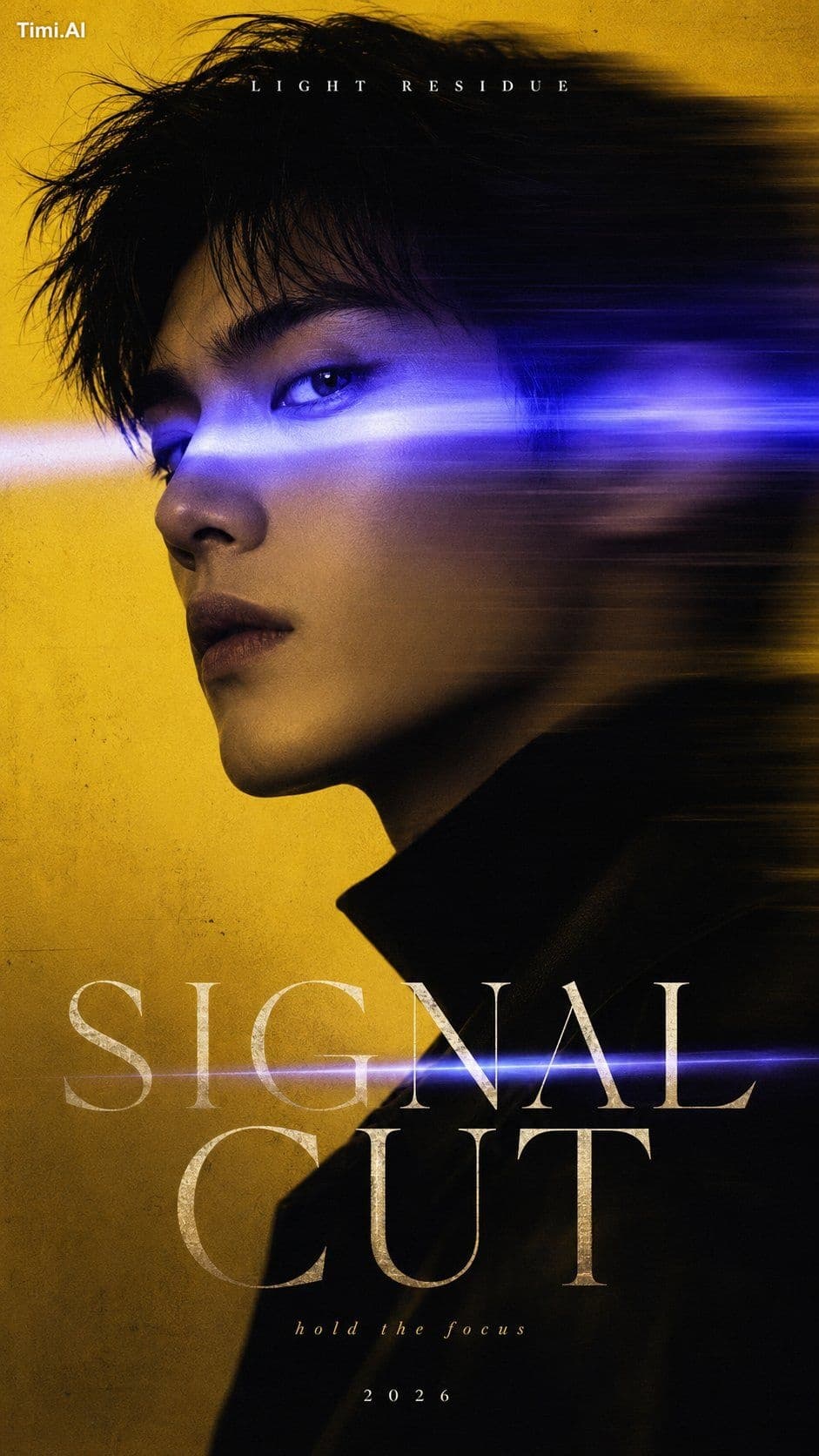 Create a 9:16 editorial portrait poster built around light,