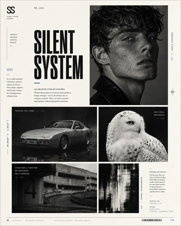 Avant-garde graphic design poster page, elegant editorial la