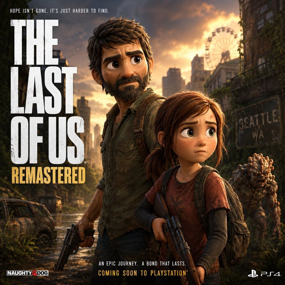 Pixar-style movie poster reimagining of the video game [Vide