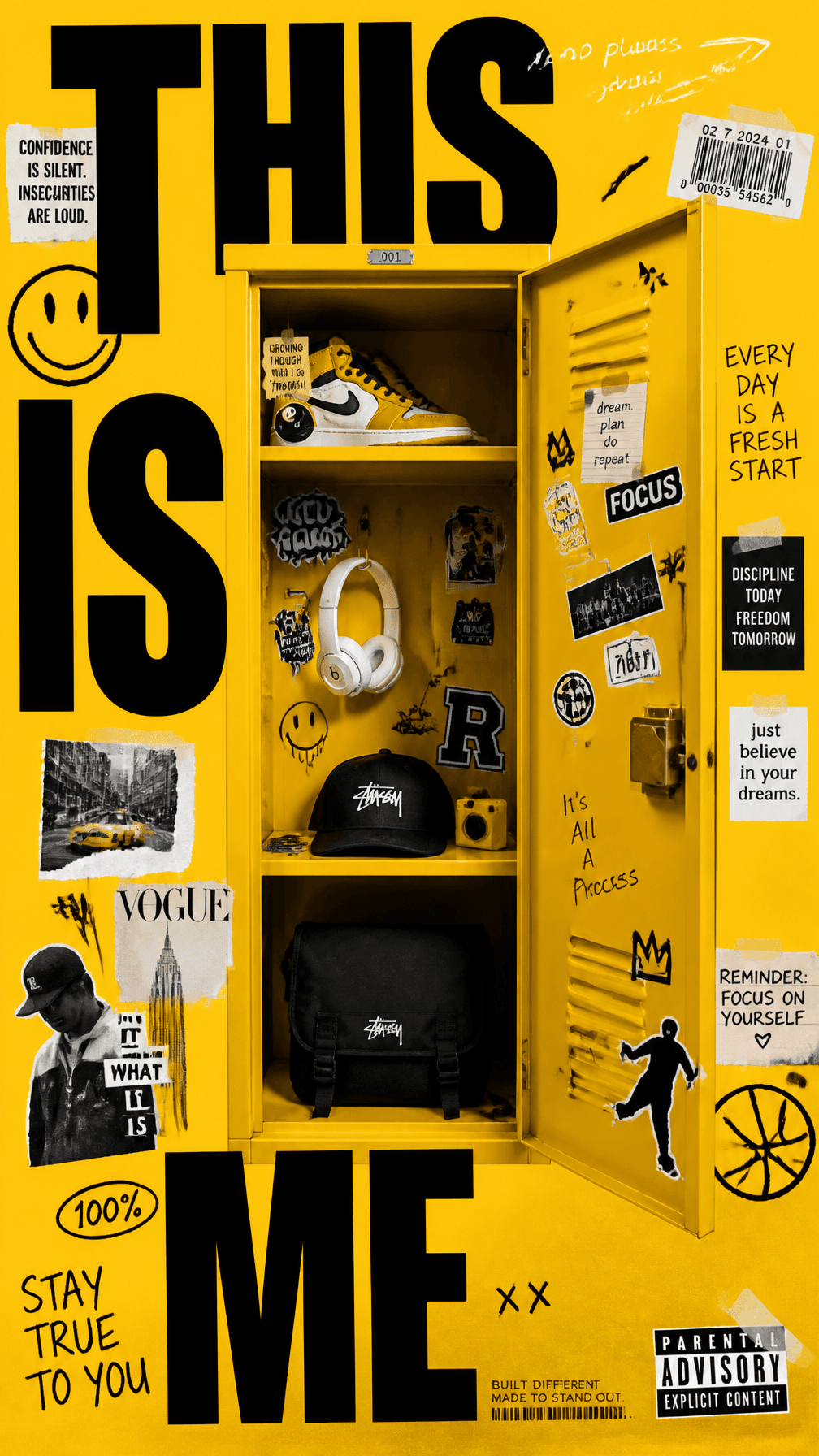 A premium 9:16 youth-culture advertising poster.Main Subject