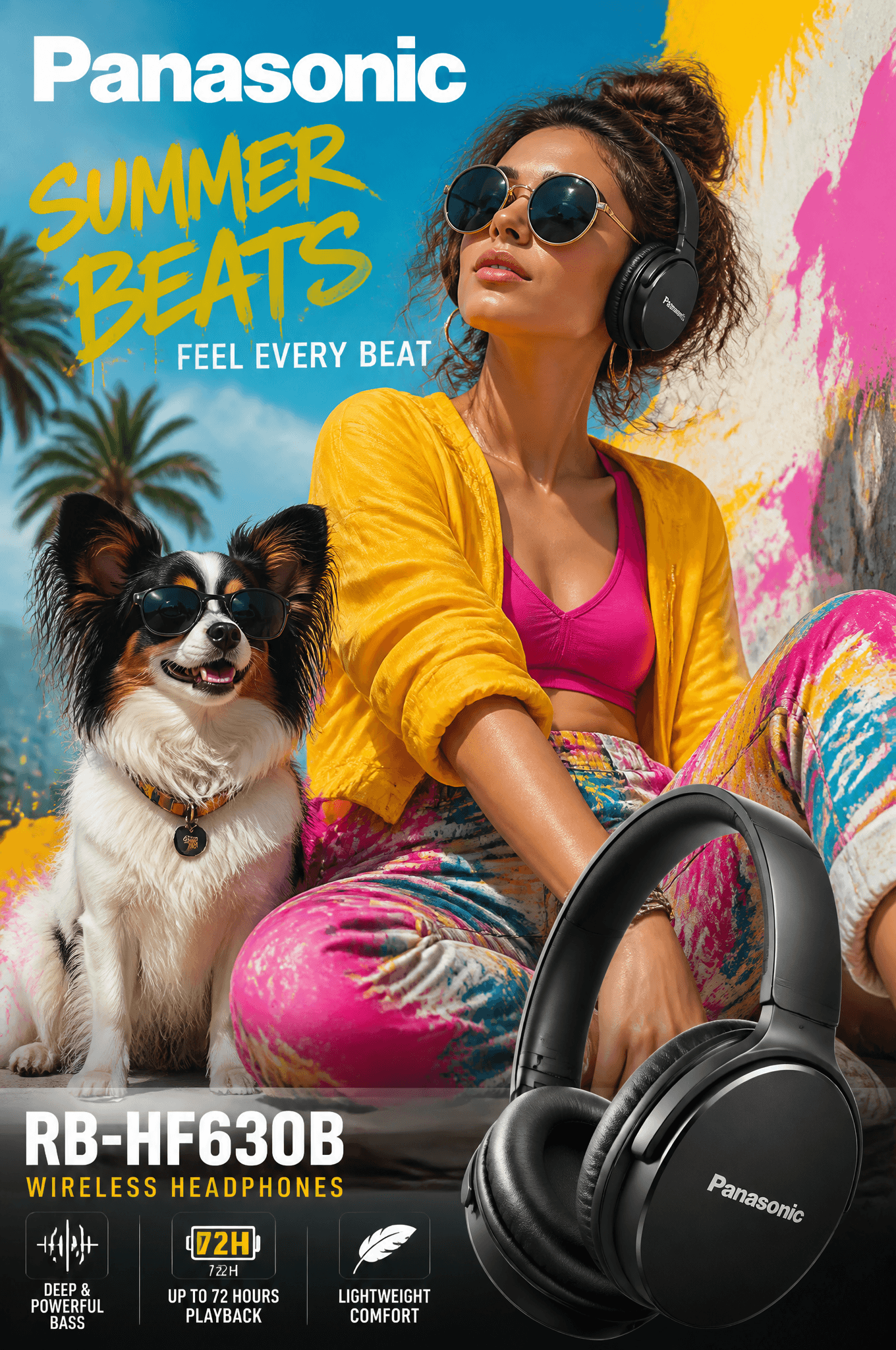 Premium Panasonic summer advertising poster, wireless headph
