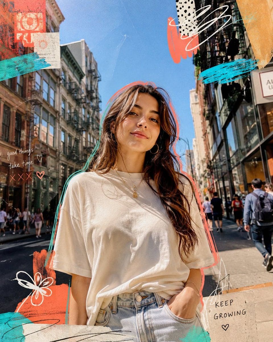 Ultra-realistic editorial street portrait of a young woman s