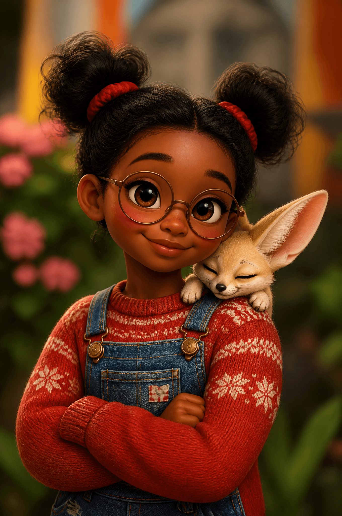 A cute 3D Pixar-style character portrait of a little girl wi