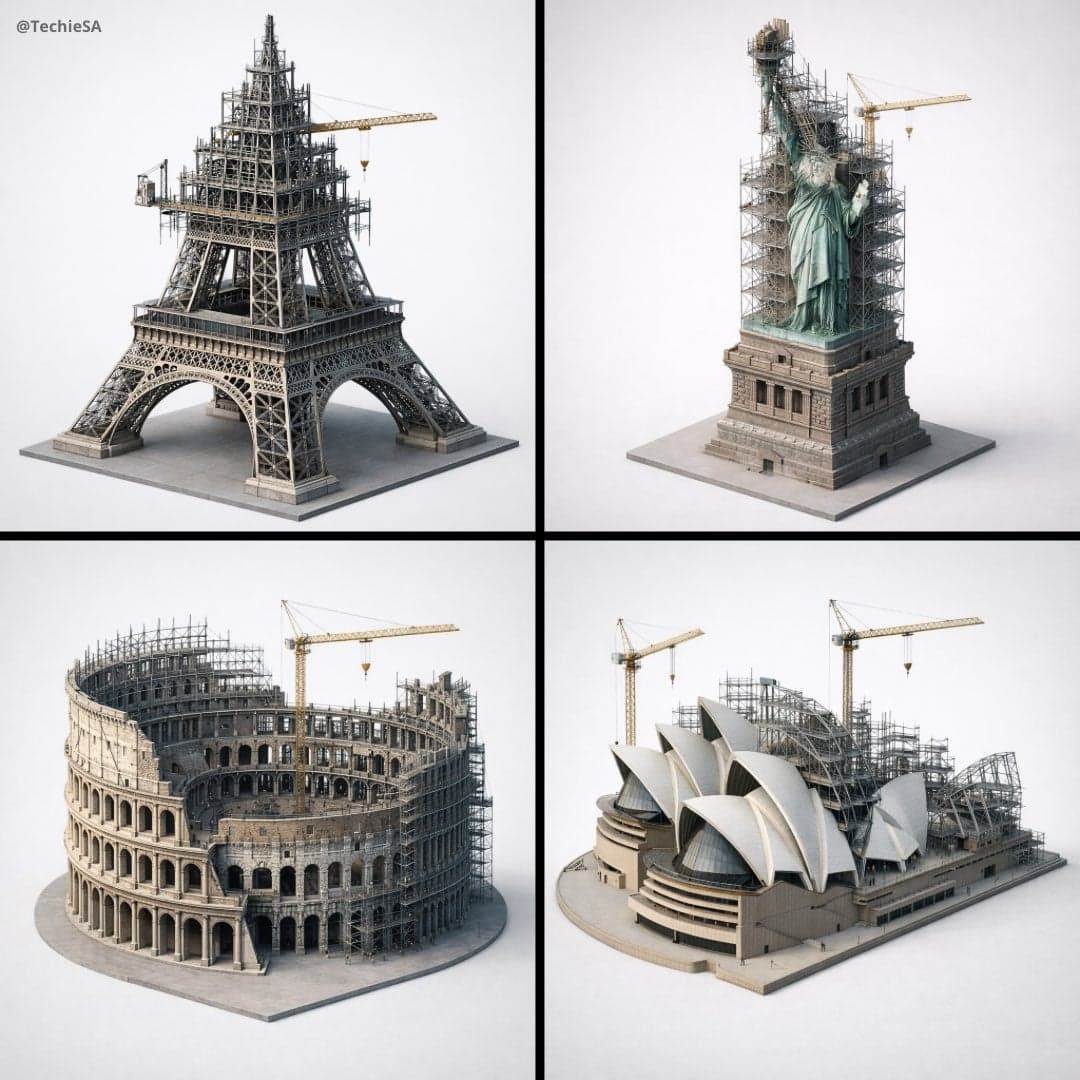 Depict [LANDMARK] frozen in an eternal state of construction