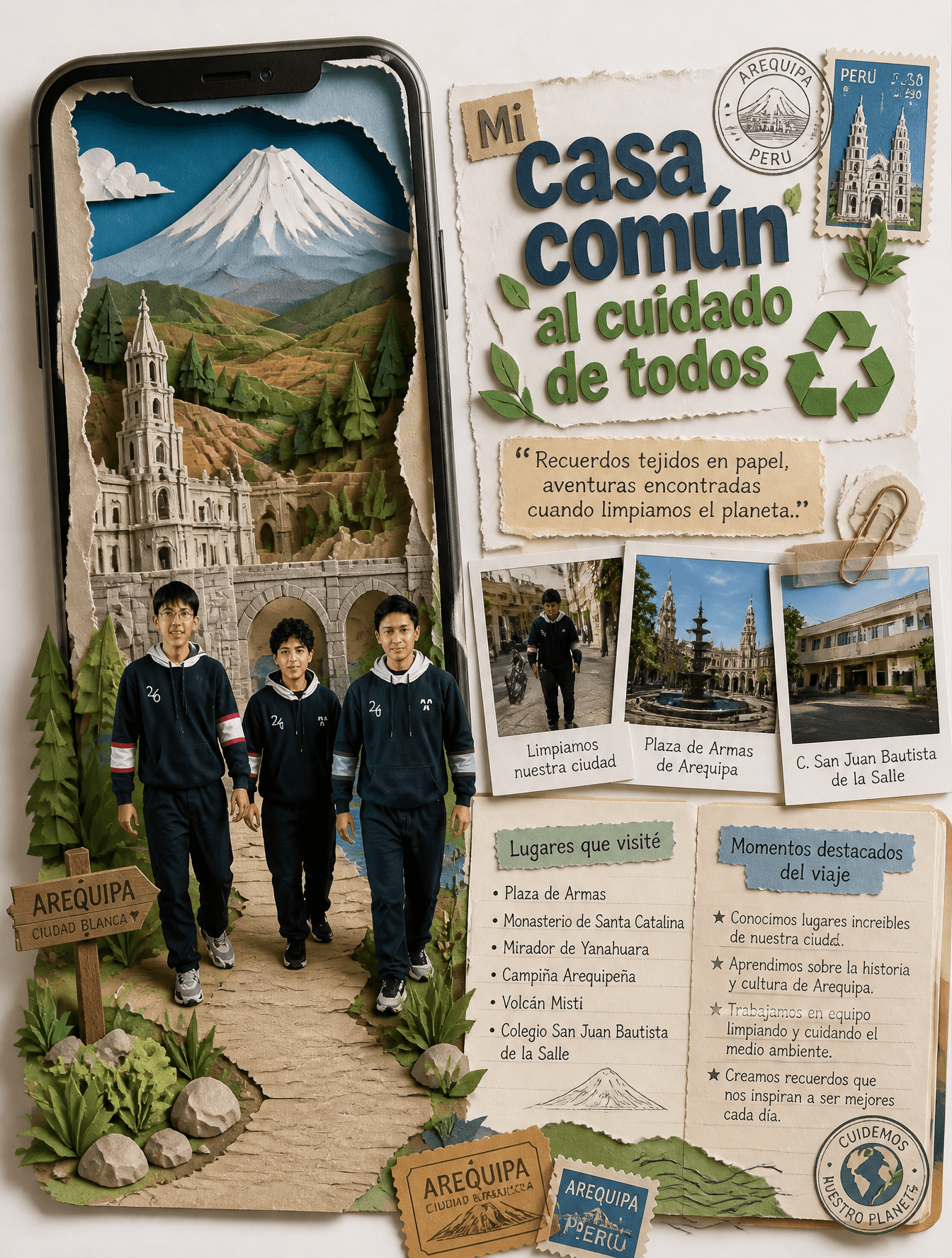 Cartel de viaje estilo diorama con recortes de papel, pantal