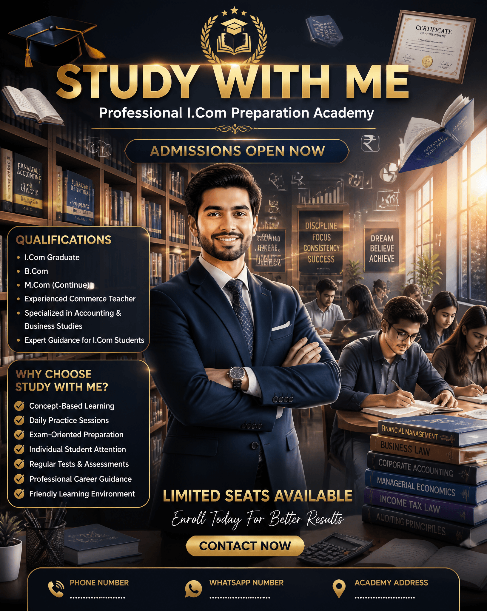 Create an ultra-professional, premium educational academy ad
