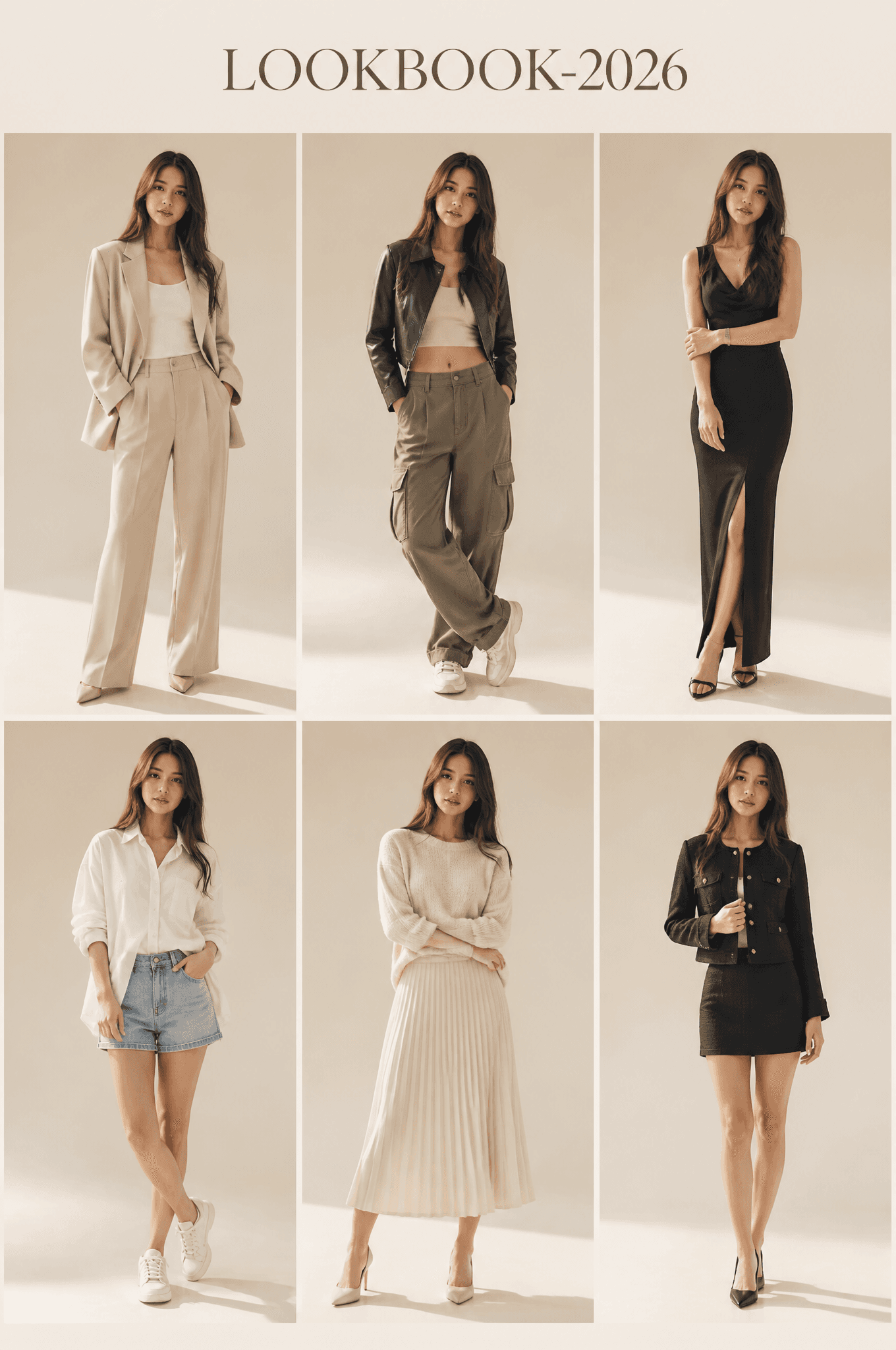 Create a high-end Korean fashion lookbook featuring the same
