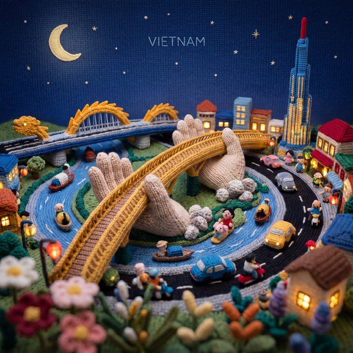 “Vertical composition, 1080x1080. A miniature [City] made en