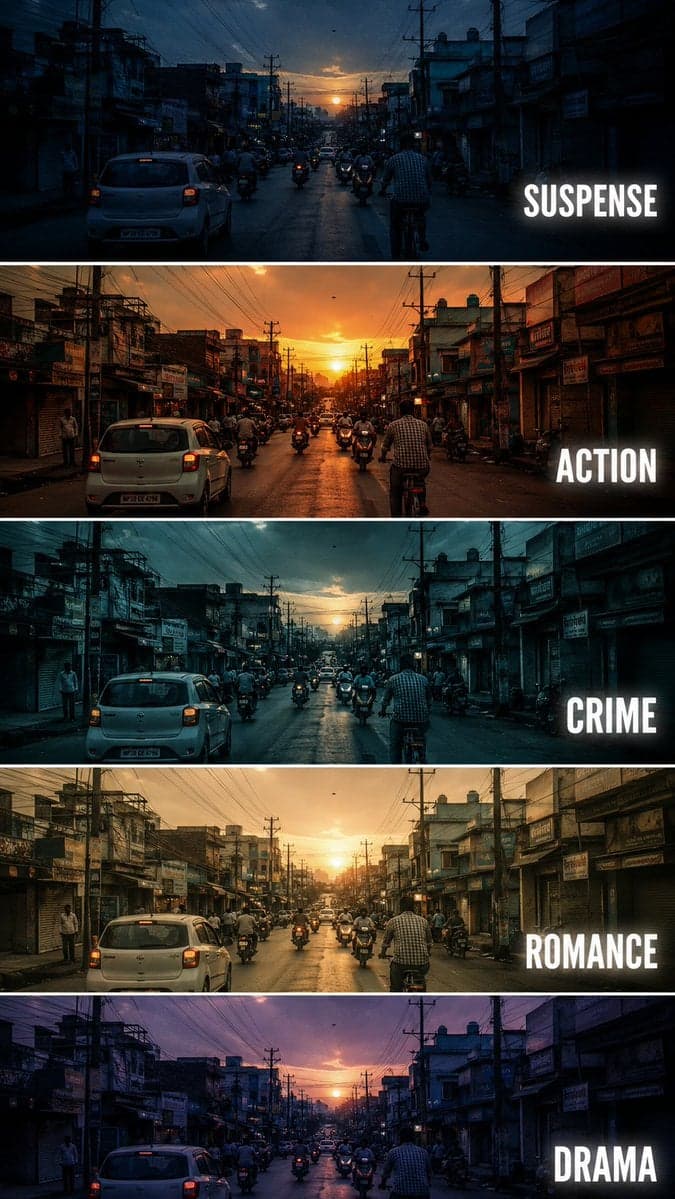 Create a vertical cinematic tutorial comparison poster showi