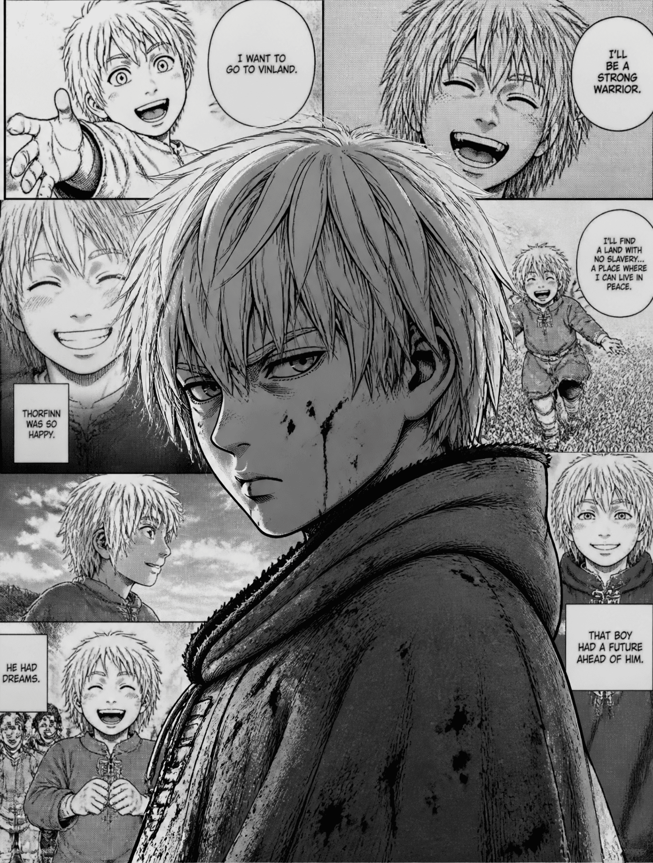make thorfinn form vinland saga a teen make his face have bl