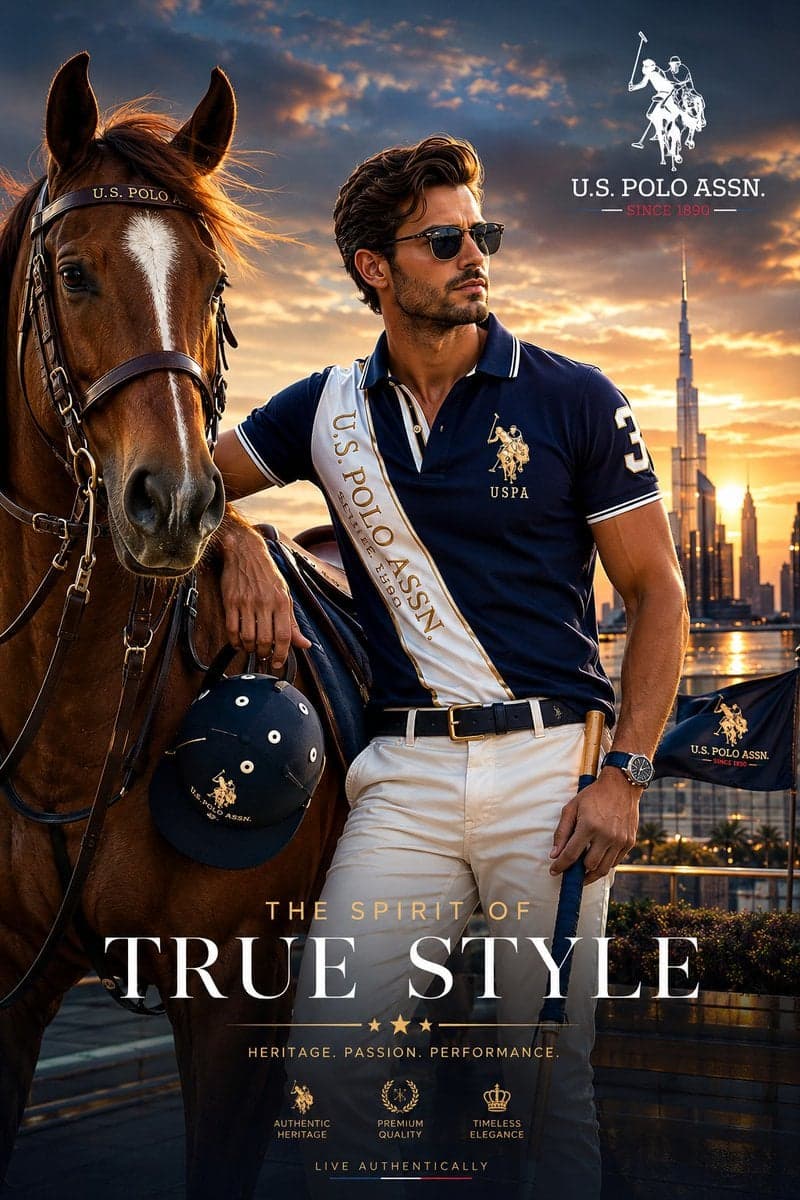 Create a premium luxury fashion campaign poster for U.S. Pol
