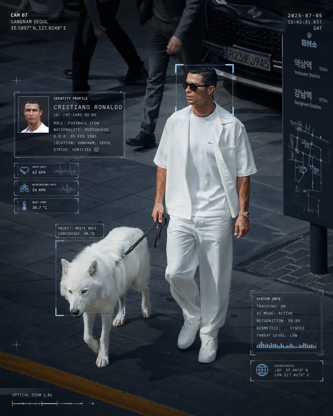 Cybercore editorial fashion photography of the attached man 