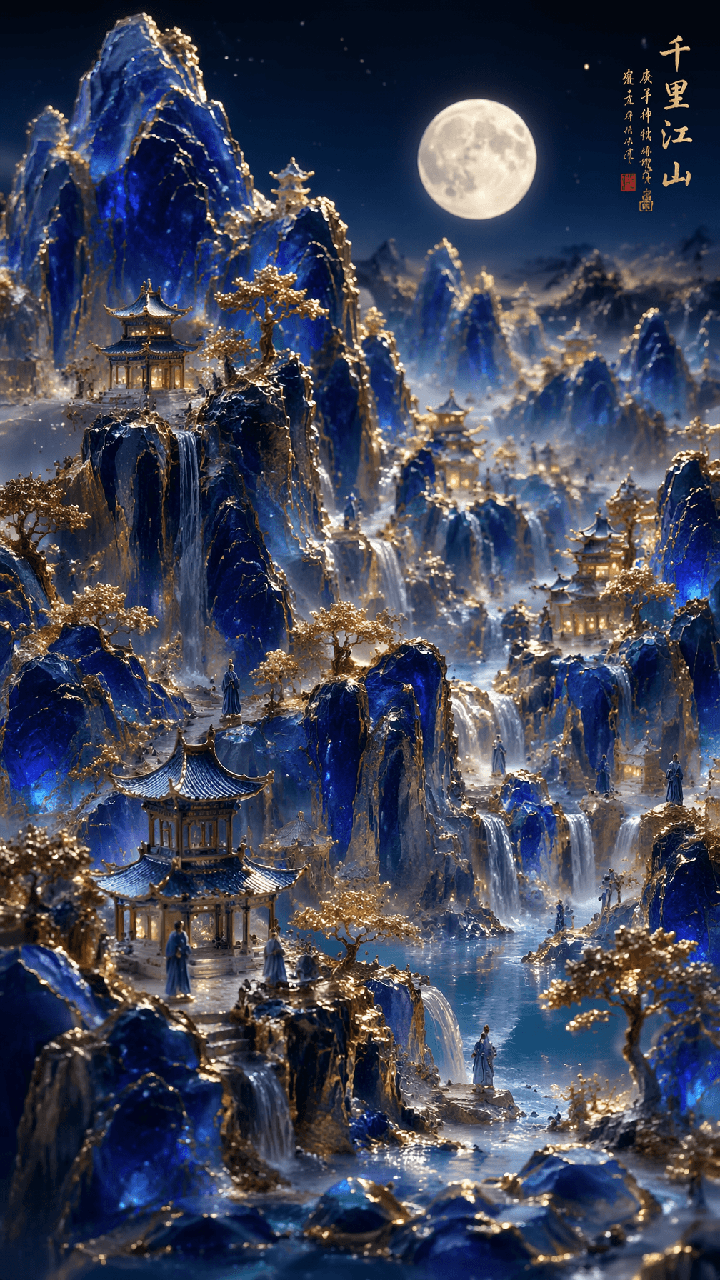 Vertical Chinese traditional landscape painting, 3D relief s