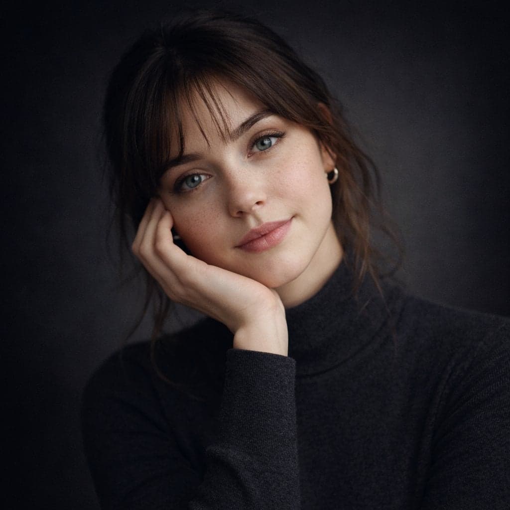 Ultra-realistic studio portrait of a young woman, front-faci
