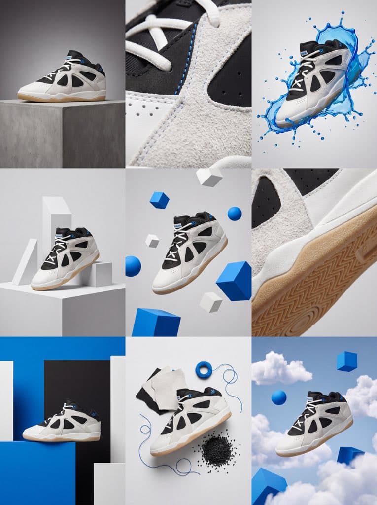 Create a 3×3 grid in 3:4 aspect ratio for a high-end commerc