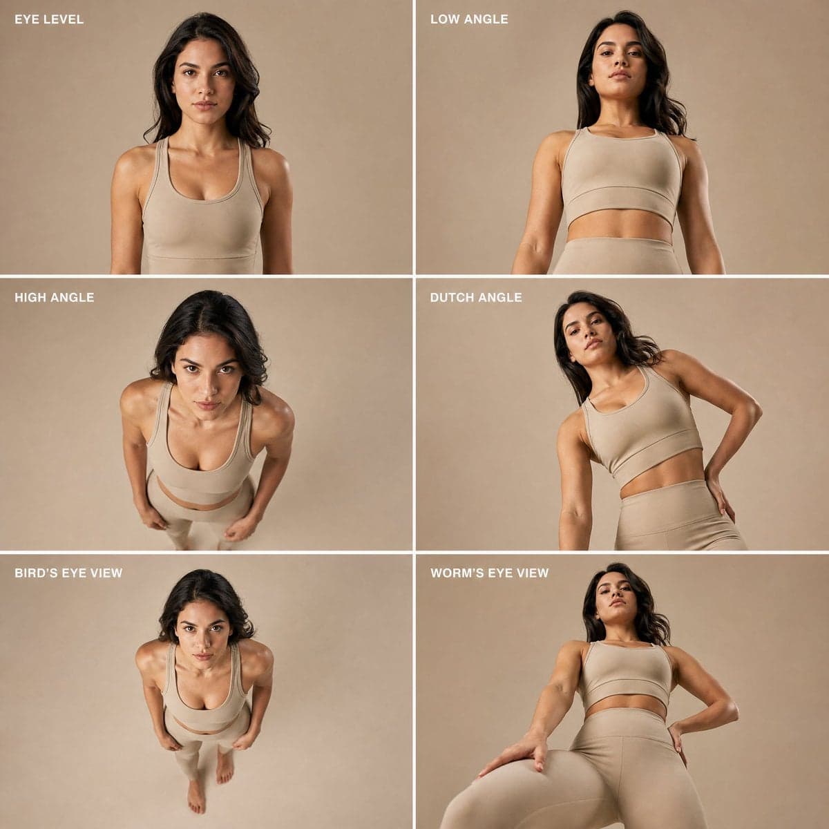 Ultra-realistic fashion editorial composite image, 6-panel g