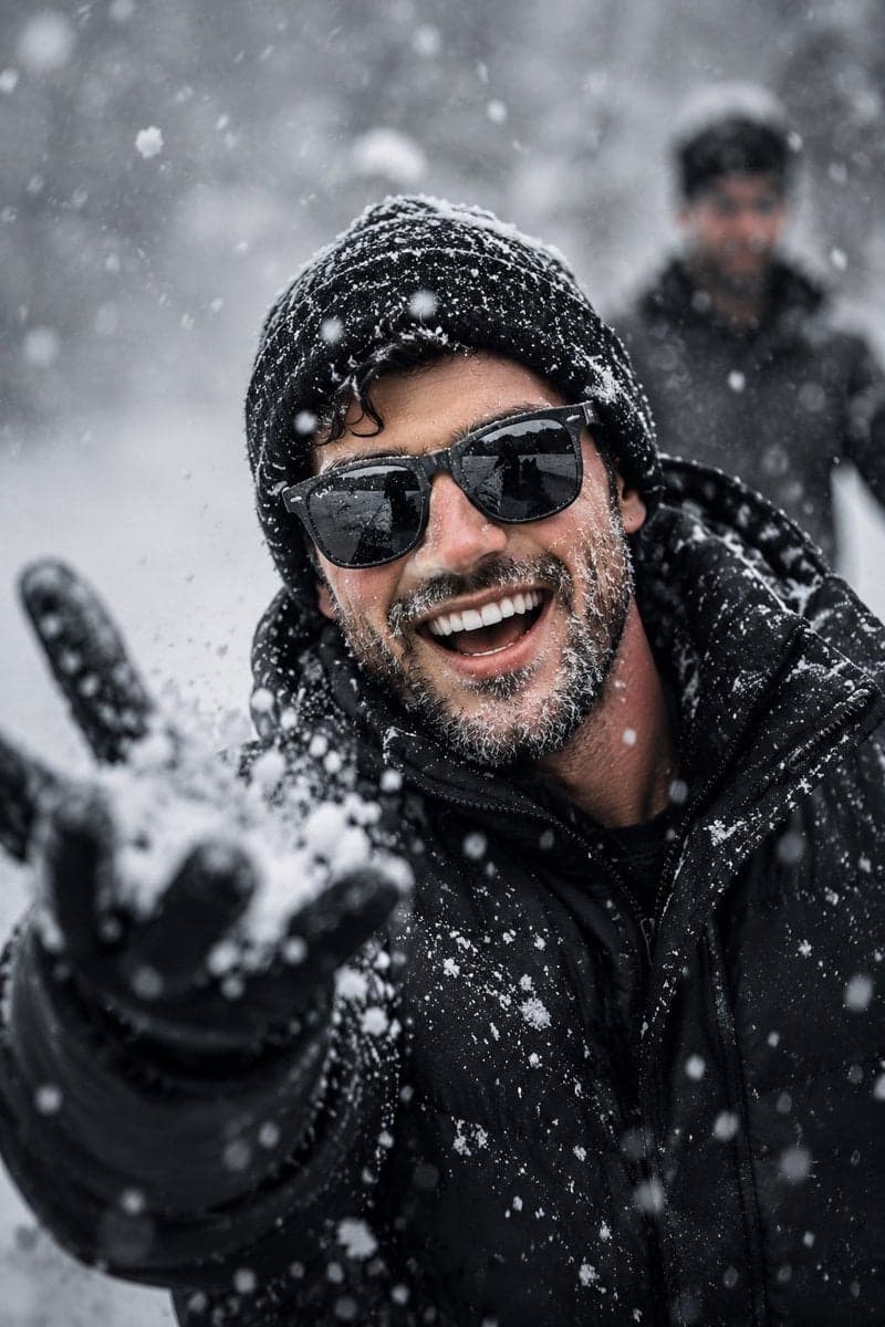 Create an ultra-realistic cinematic winter close-up portrait