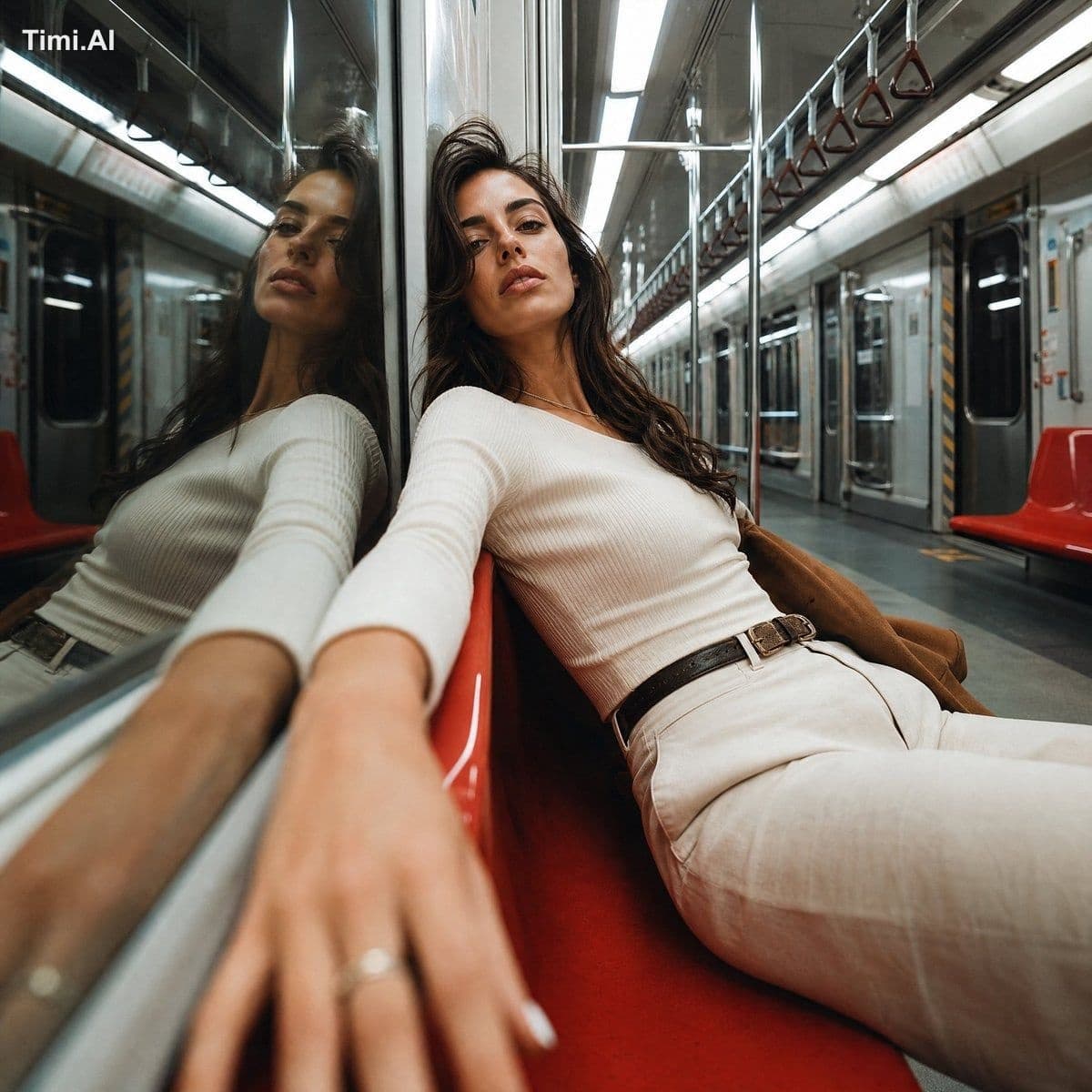 Aspect Ratio 1:1. A high-end Vogue-style fashion photograph