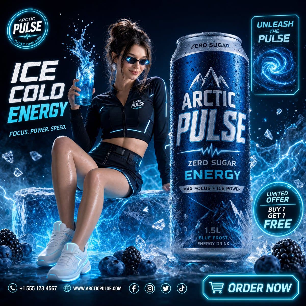 A high-end commercial beverage advertisement for "Arctic Pul