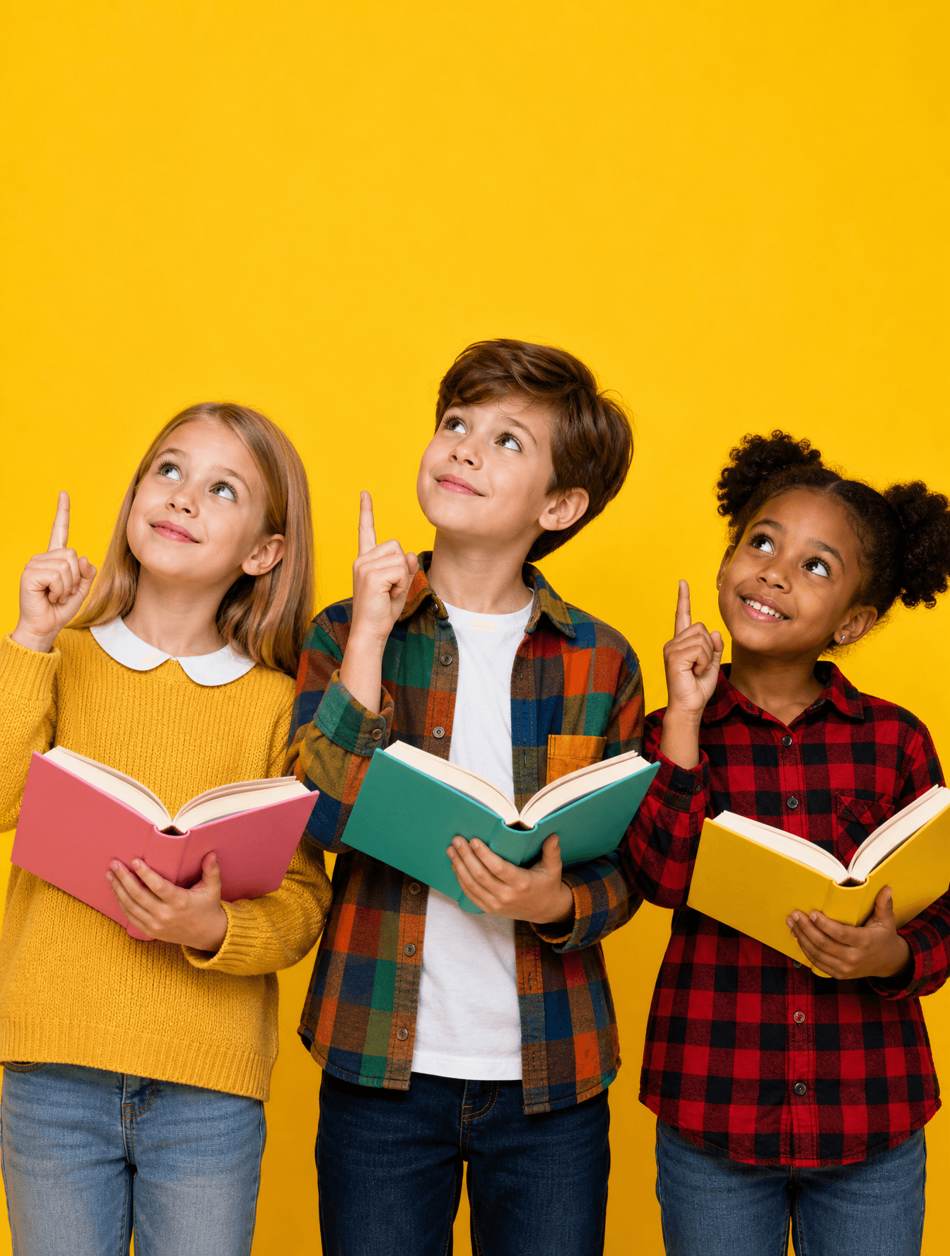 Three young children, a Caucasian girl on the left and a Cau