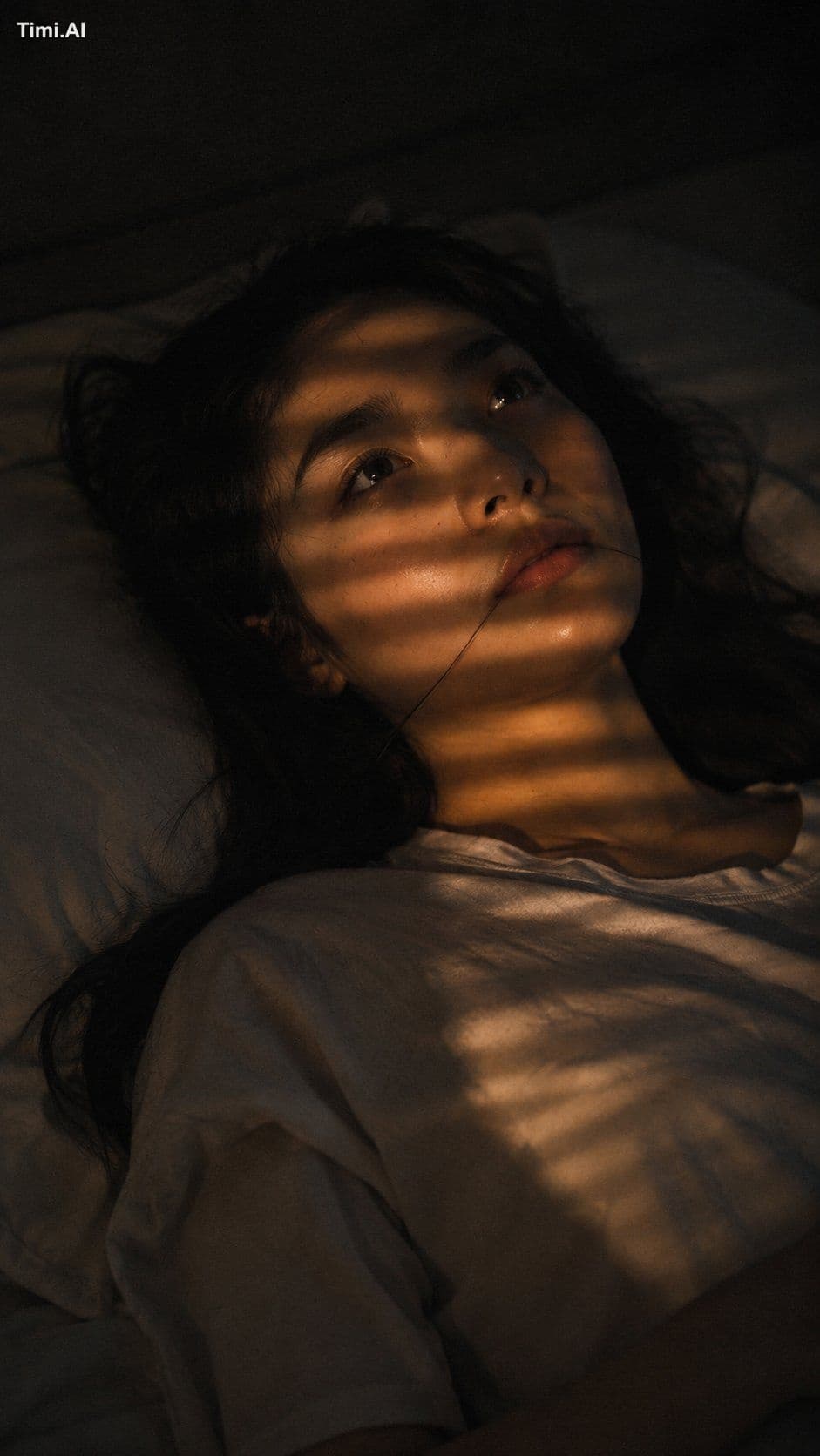 Close-up portrait, 85mm f/1.2, a young East Asian woman in h