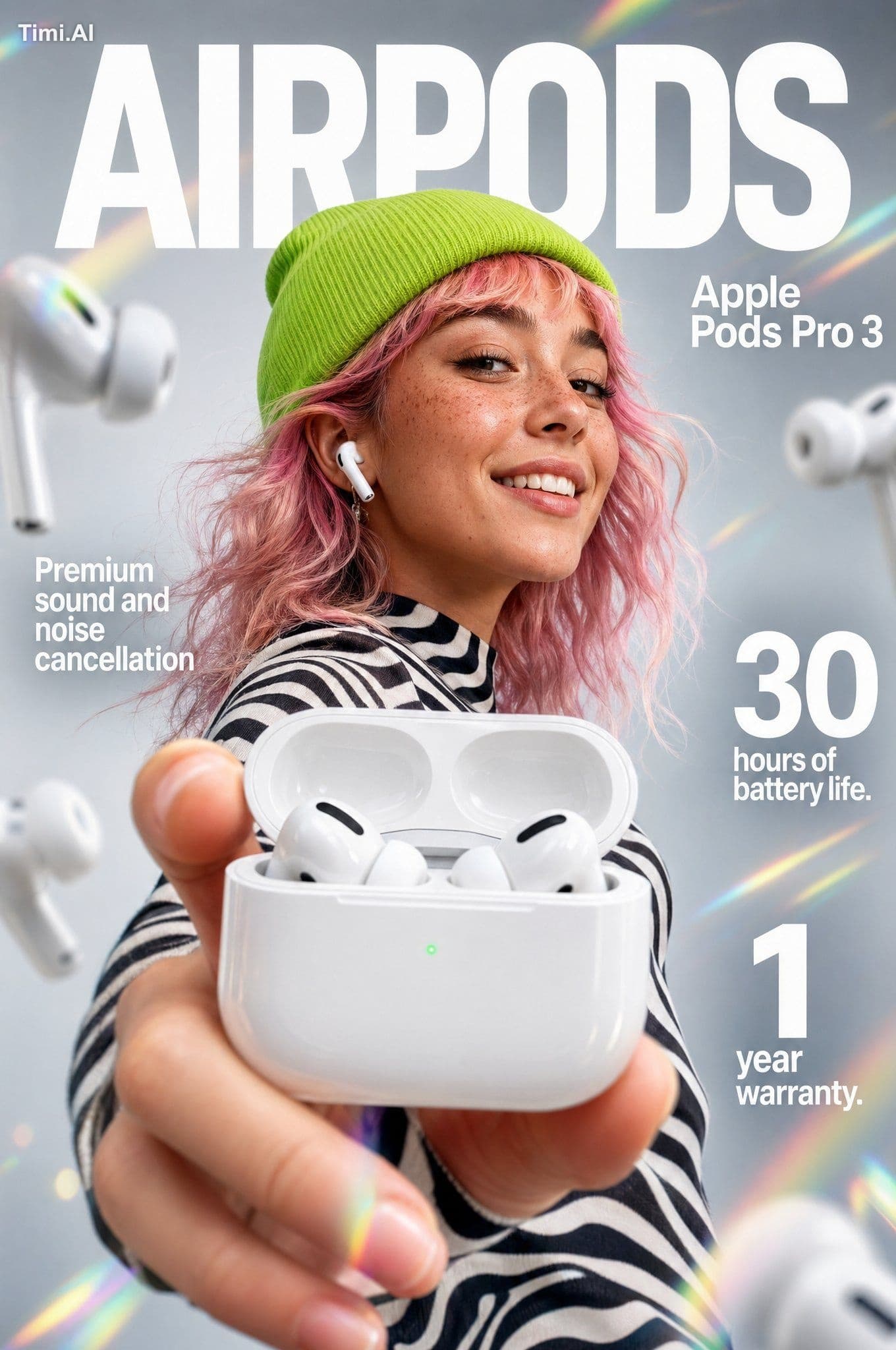 High-impact e-commerce infographic for "Apple Pods Pro 3" wi
