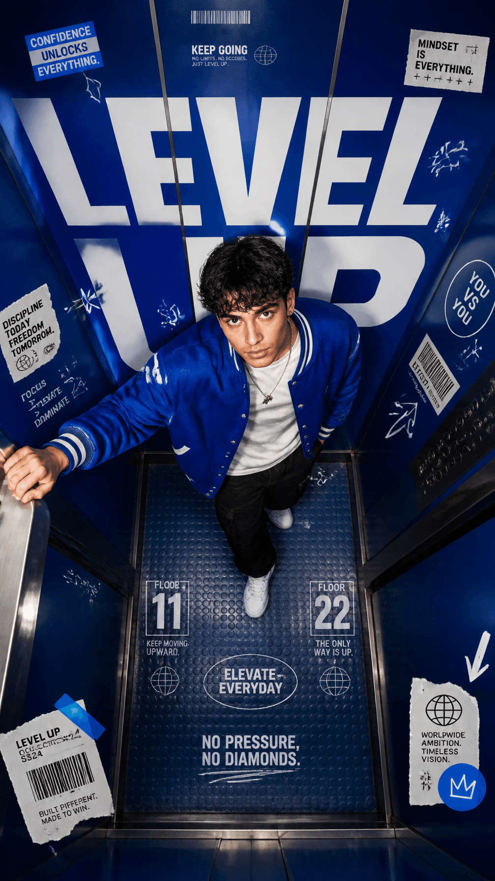 A premium 9:16 streetwear editorial advertising poster.Main