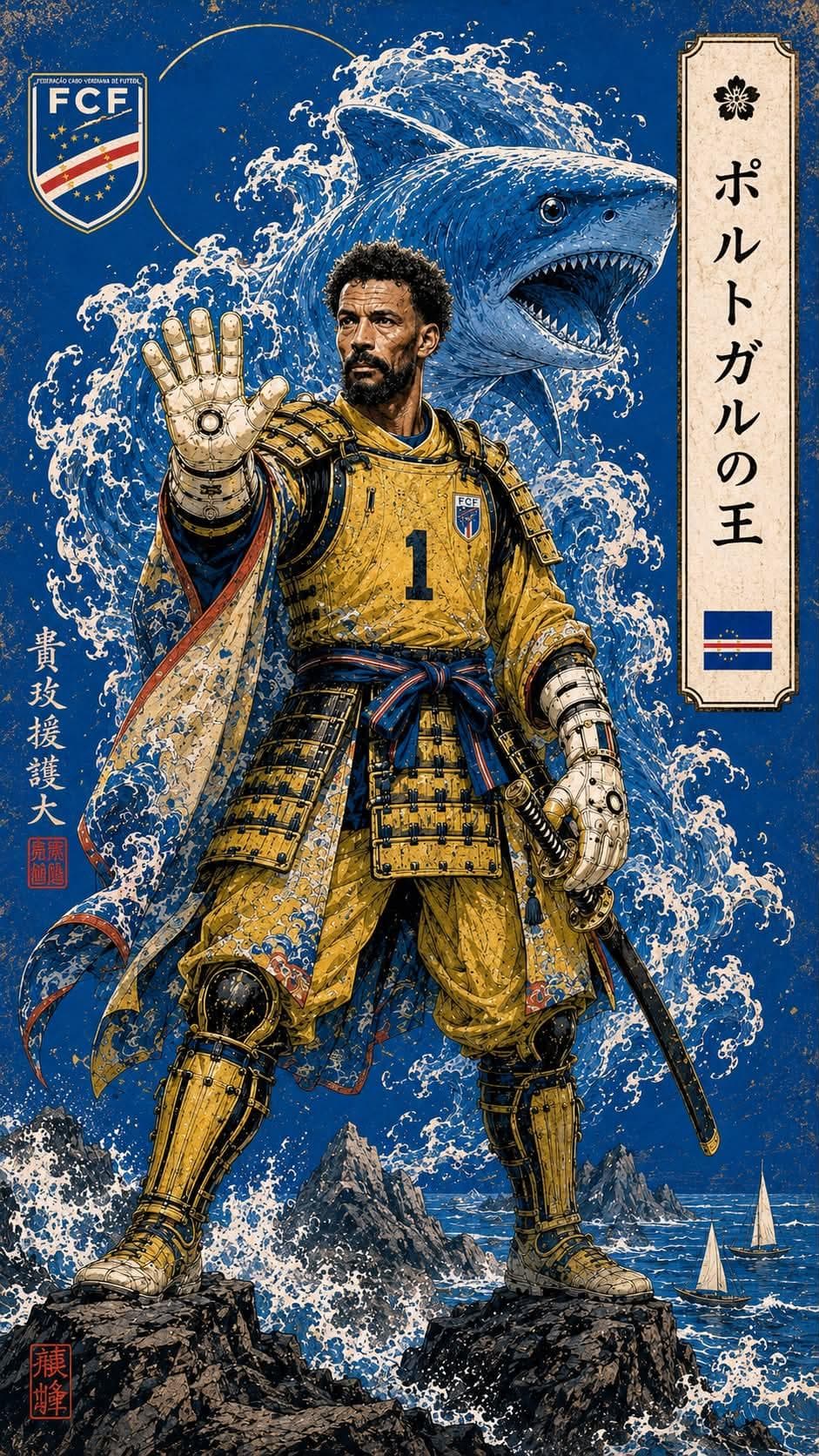 Epic Japanese ukiyo-e inspired sports poster featuring a leg