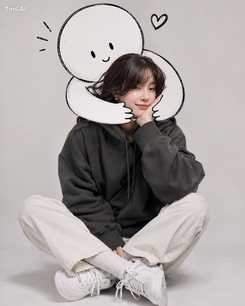 A cute minimalist portrait of a young woman sitting casually