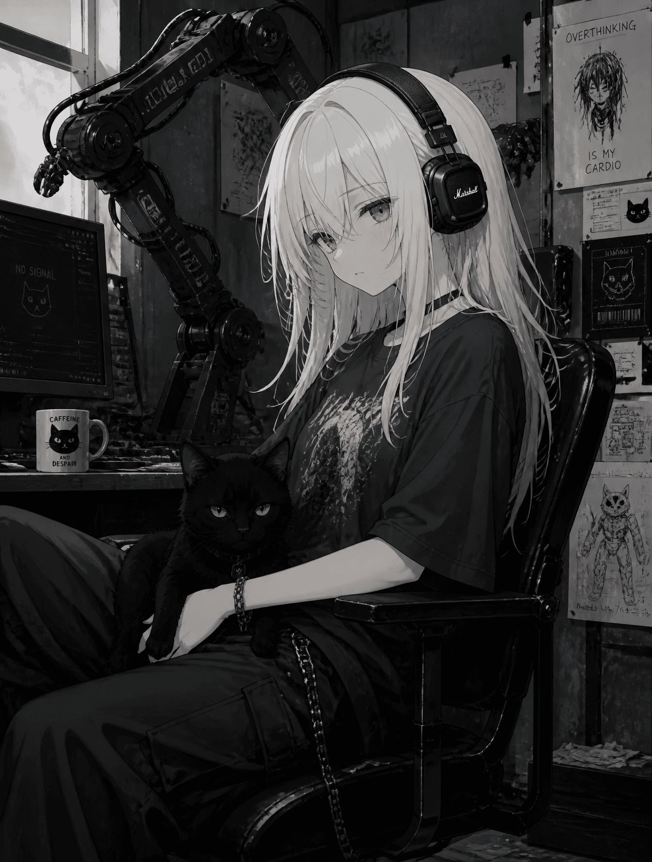 In this style, make the cat black, the color of the mechanic
