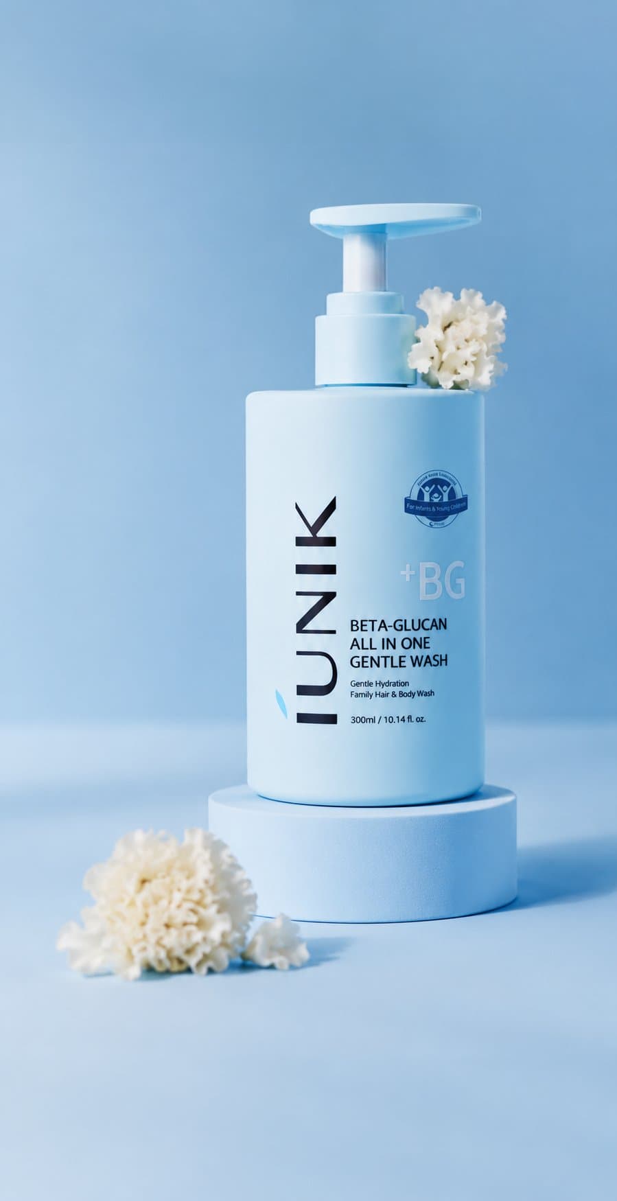 Luxury skincare product photography, pastel blue monochrome 