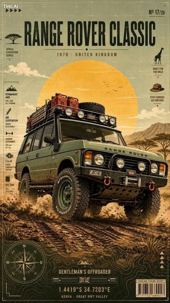 Ultra-detailed vintage overland expedition poster featuring 