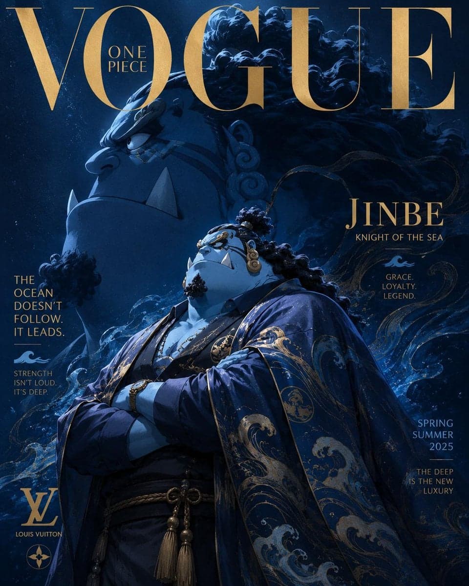 Luxury anime fashion magazine cover inspired by Vogue and ha