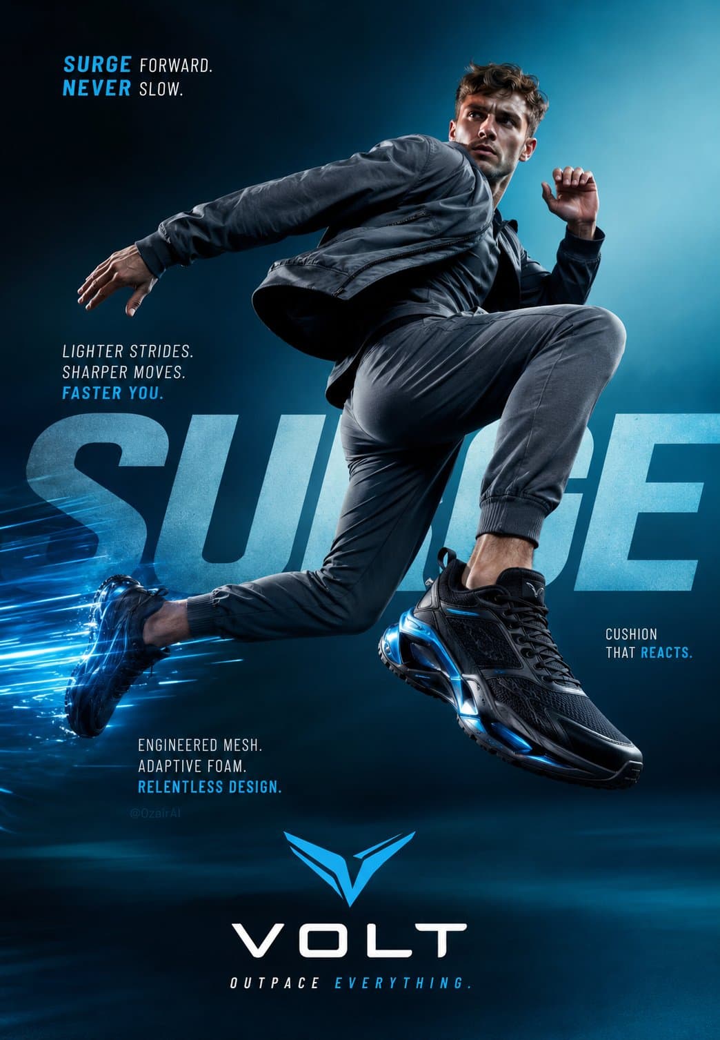 Sneaker ad poster with the leap pose is dynamic and high-ene